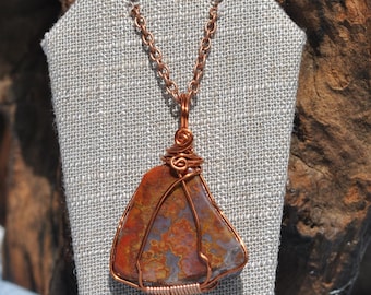 Coprolite Wire Wrapped Necklace: Dinosaur poo pendant in copper wire