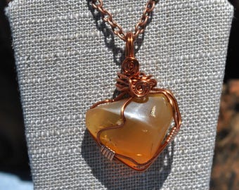 Wire Wrapped Juniper Ridge Fire Opal Pendant: Handmade Copper Necklace