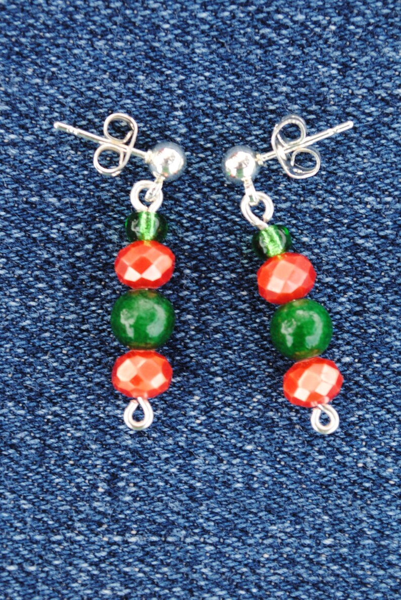 Orange and green earrings beaded earrings post earrings Etsy