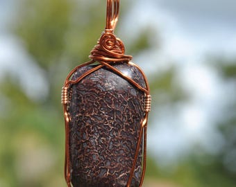 Dinosaur Bone Necklace: Handcrafted Copper Wire Wrapped Fossil Pendant