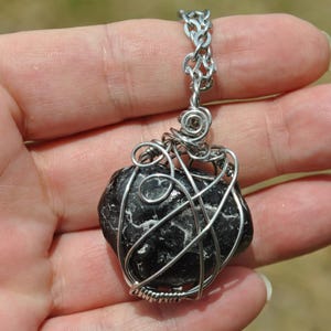 Wire Wrapped Apache Tears Necklace: Volcanic Obsidian Perlite Pendant