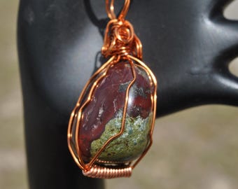 Large Dragon Blood Wire Wrapped Pendant: Handmade copper wrap necklace