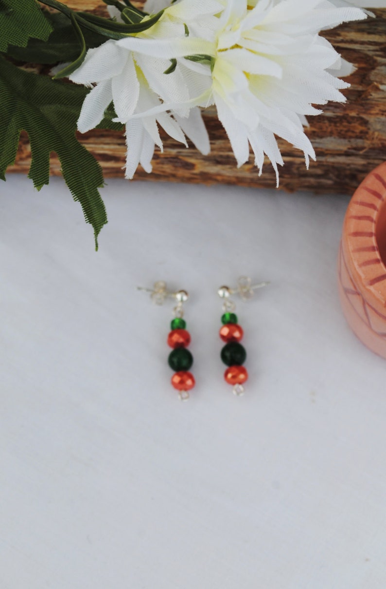 Orange and green earrings beaded earrings post earrings Etsy