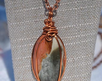 Polychrome Jasper Wire Wrapped Necklace: Handmade stone pendant