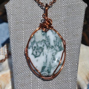 Tree Agate Pendant: Copper wire wrapped gemstone necklace