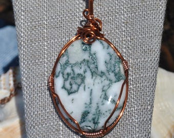 Tree Agate Pendant: Copper wire wrapped gemstone necklace