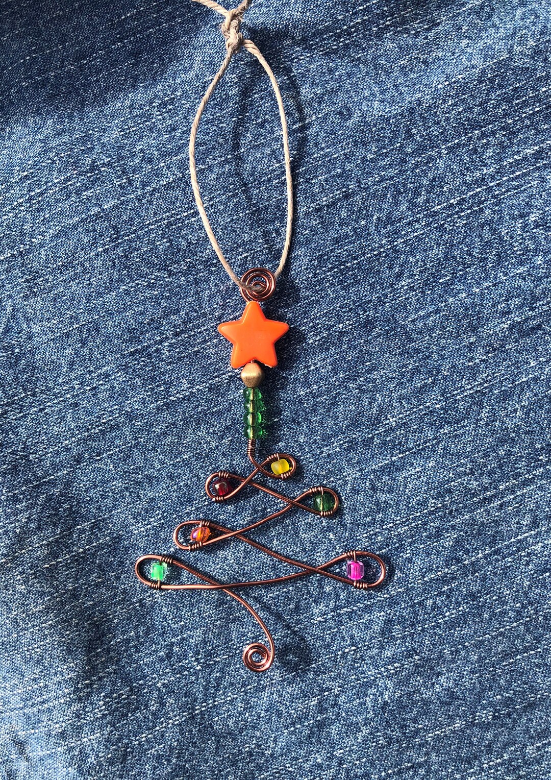 Wire Christmas Tree Ornament Copper Wire Ornament Beaded Decoration Handmade Christmas Ornament