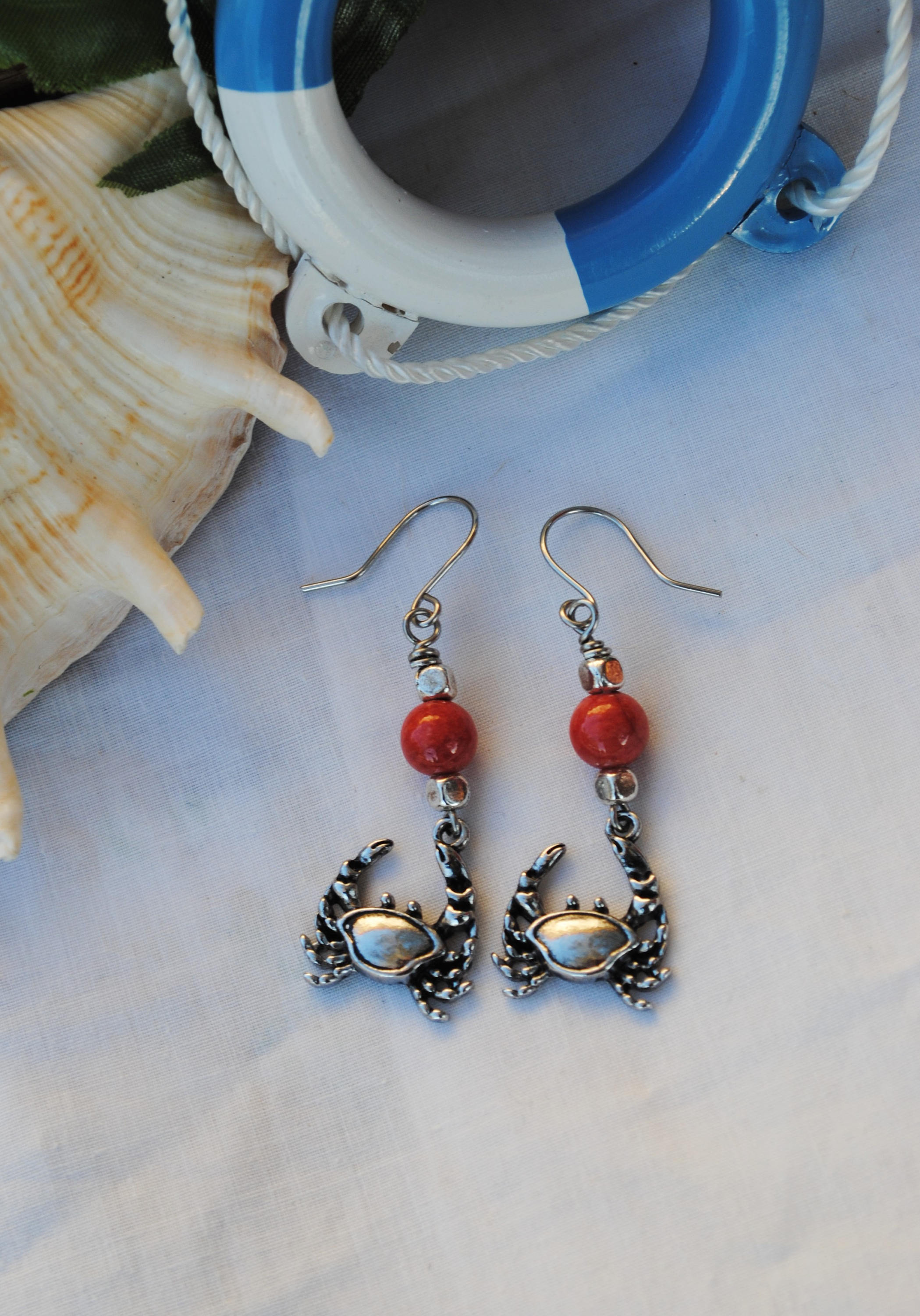 Crab earrings Cancer zodiac earrings orange bead earrings Etsy