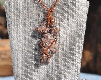 Raw Copper Nugget Necklace: Wire Wrapped Copper Ore Pendant