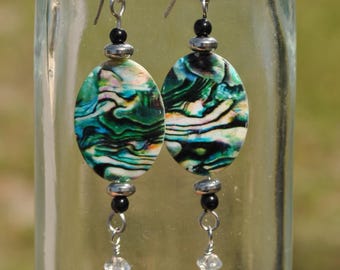 Shell and Pearl Dangle Earrings: Handmade stainless steel beach theme earrings