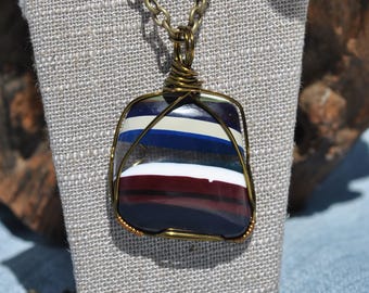 Copper Wire Wrapped Surfite Pendant Necklace: Recycled Surfboard Resin