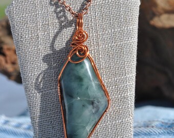 Emerald with Copper Wire Wrapped Pendant: May birthstone necklace