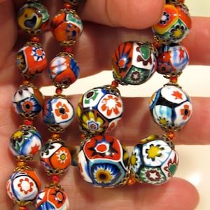 Venetian Murano Graduated Glass Milliflorie Bead Necklace