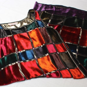 Stunning Giorgio Sant&#39; Angelo MOD Sheath Silk Multi Color Velvet Patchwork Bronze Metallic Lined Evening Dress