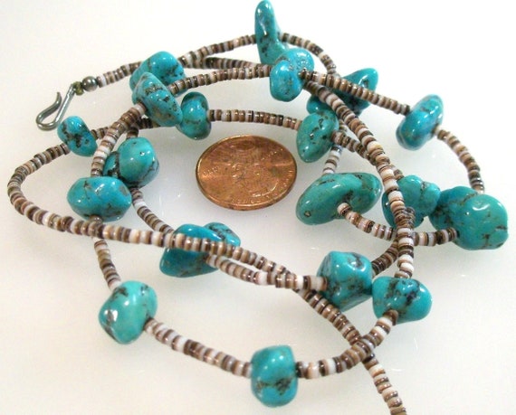Rare Older Vintage Santo Domingo White Shell Heishi Turquoise Necklace Rare Older Vintage Santo Domingo White Shell Heishi Turquoise Necklace