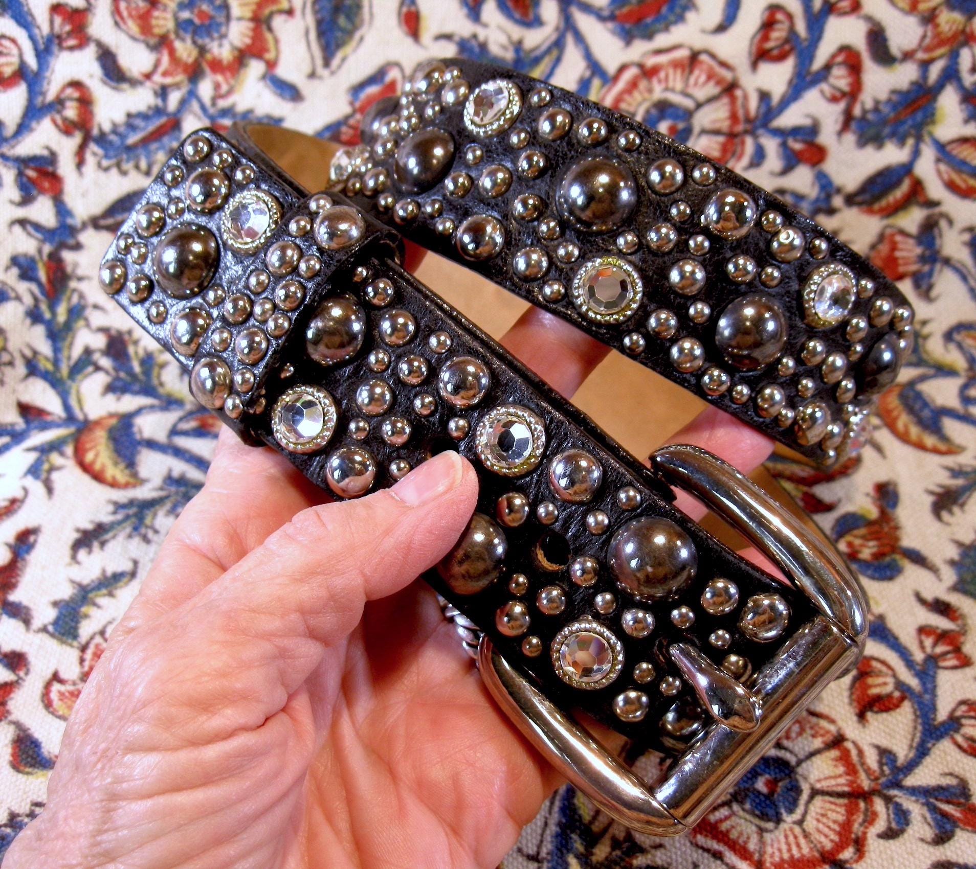 Neiman Marcus Crystal Studded Sueded Black Leather Belt by  display picture 3