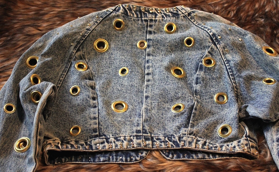 Jean Jacket Bolero 1980's Era Studded Rhinestone Grometed | Etsy