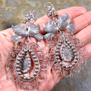 Oaxaca Sterling Large Traditional Mexico Filigree Chandelier Earrings