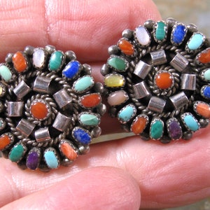 Excellent Zuni Lorraine and Luwayne Waatsa Multi Stoned Petit Point Clip Earrings