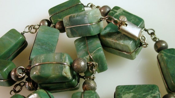 Taxco Jade Heavy Sterling Chain Heavy Linked Neck… - image 3