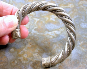 Bedouin Twisted Silver Mixed Solid Metal Tube and Rope Cuff