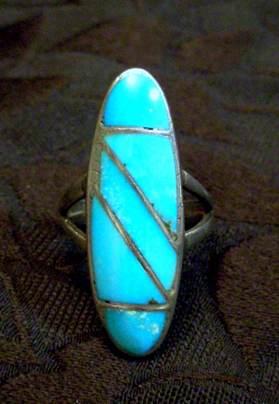 Hopi Tribal Excellent Signed Sterling Turquoise Ri