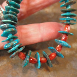 Expert Older Santa Domingo Turquoise Slab Spiny Oyster Heishi Sterling Clasp Excellent Necklace