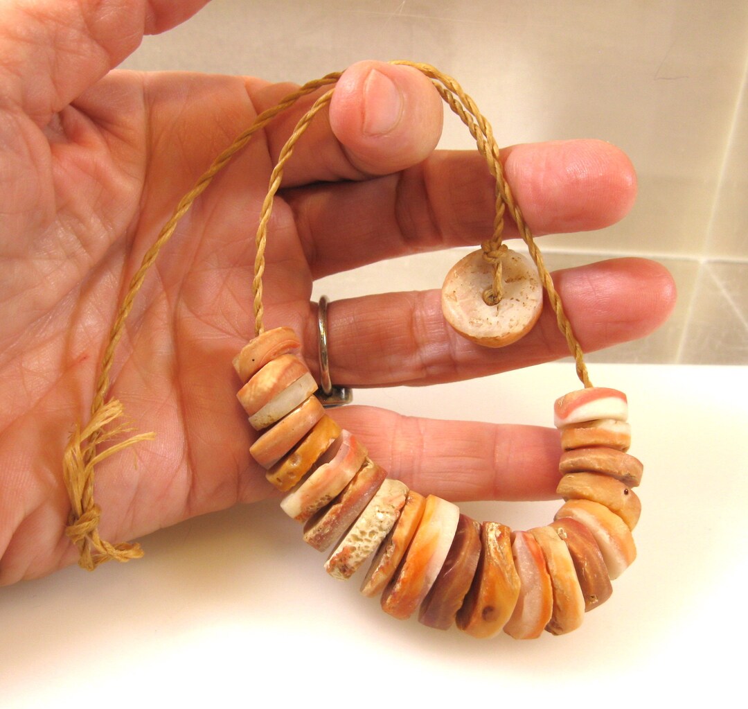 Spiny Oyster Heishi Hand Drilled Disc Bead Tribal Necklace on Twisted ...