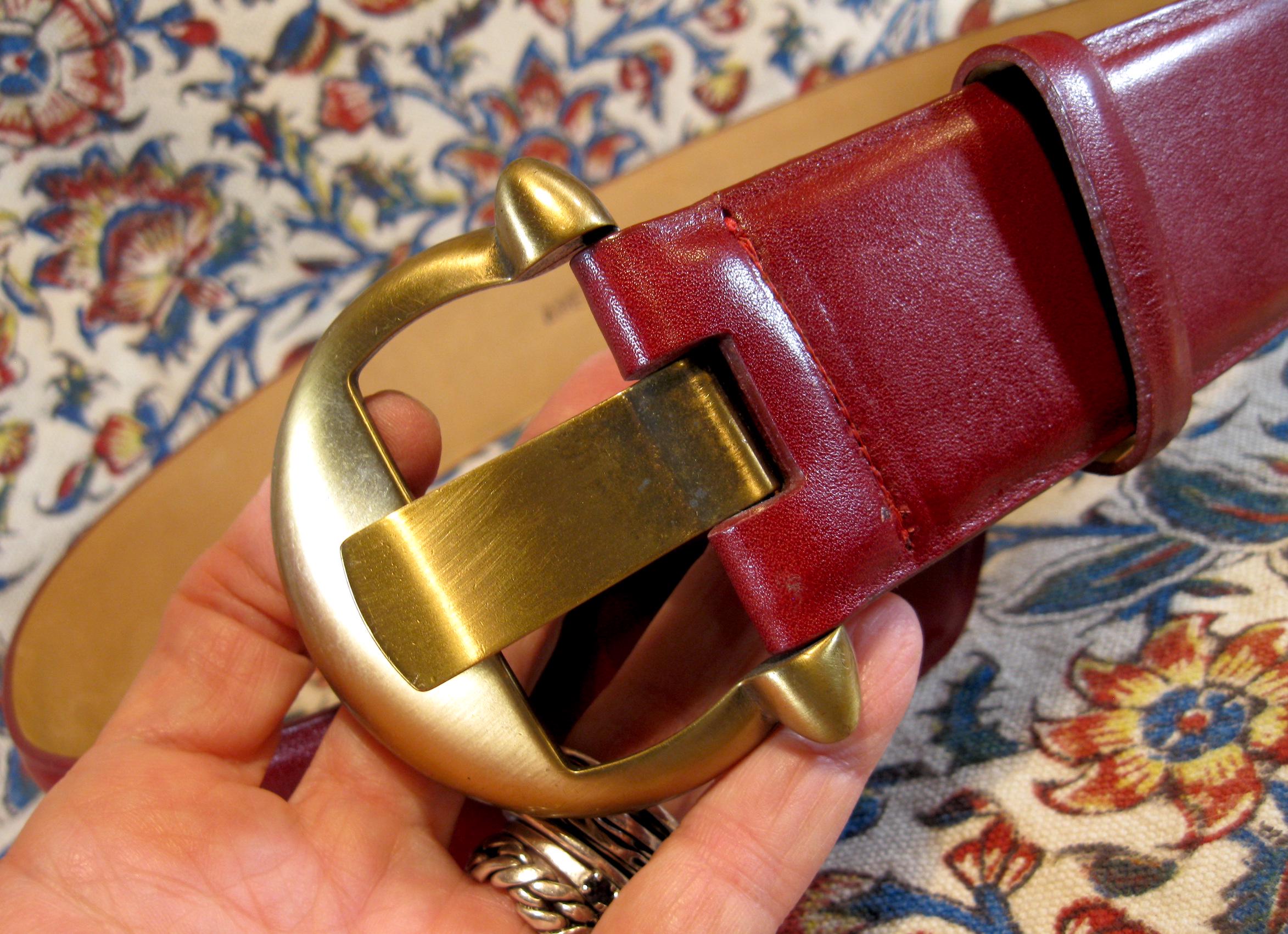 W.Kleinberg Red Leather Round Gold-Tone Buckle Belt Size 34 W. Kleinberg Red XS America Womans Leather Belt With  main image 2