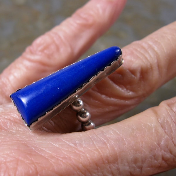 Stunning Southwestern Navajo WWS/VY Perfect Lapis Sterling Statement Ring