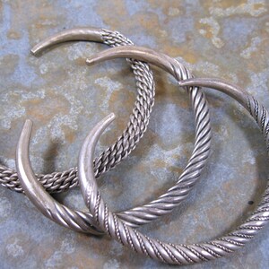 3 Beautiful Thai Laos Akha Tribe Thin Twisted Coiled Silver Metal or White Copper Cuffs image 5