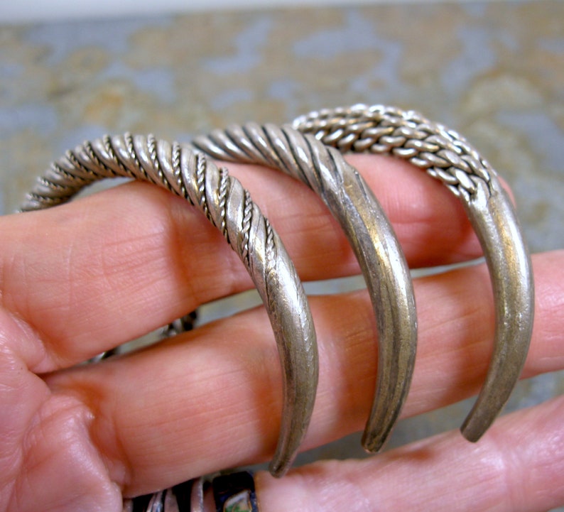 3 Beautiful Thai Laos Akha Tribe Thin Twisted Coiled Silver Metal or White Copper Cuffs image 2