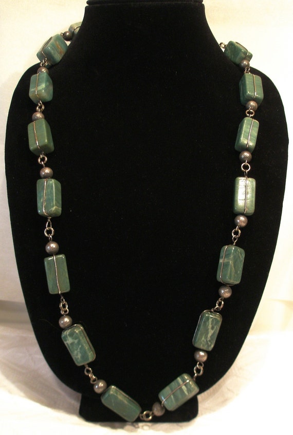 Taxco Jade Heavy Sterling Chain Heavy Linked Neck… - image 4