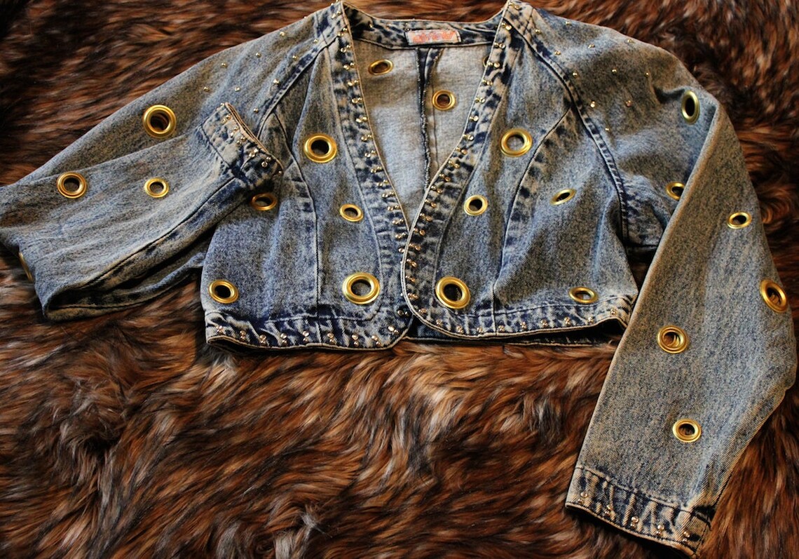 Jean Jacket Bolero 1980's Era Studded Rhinestone Grometed | Etsy