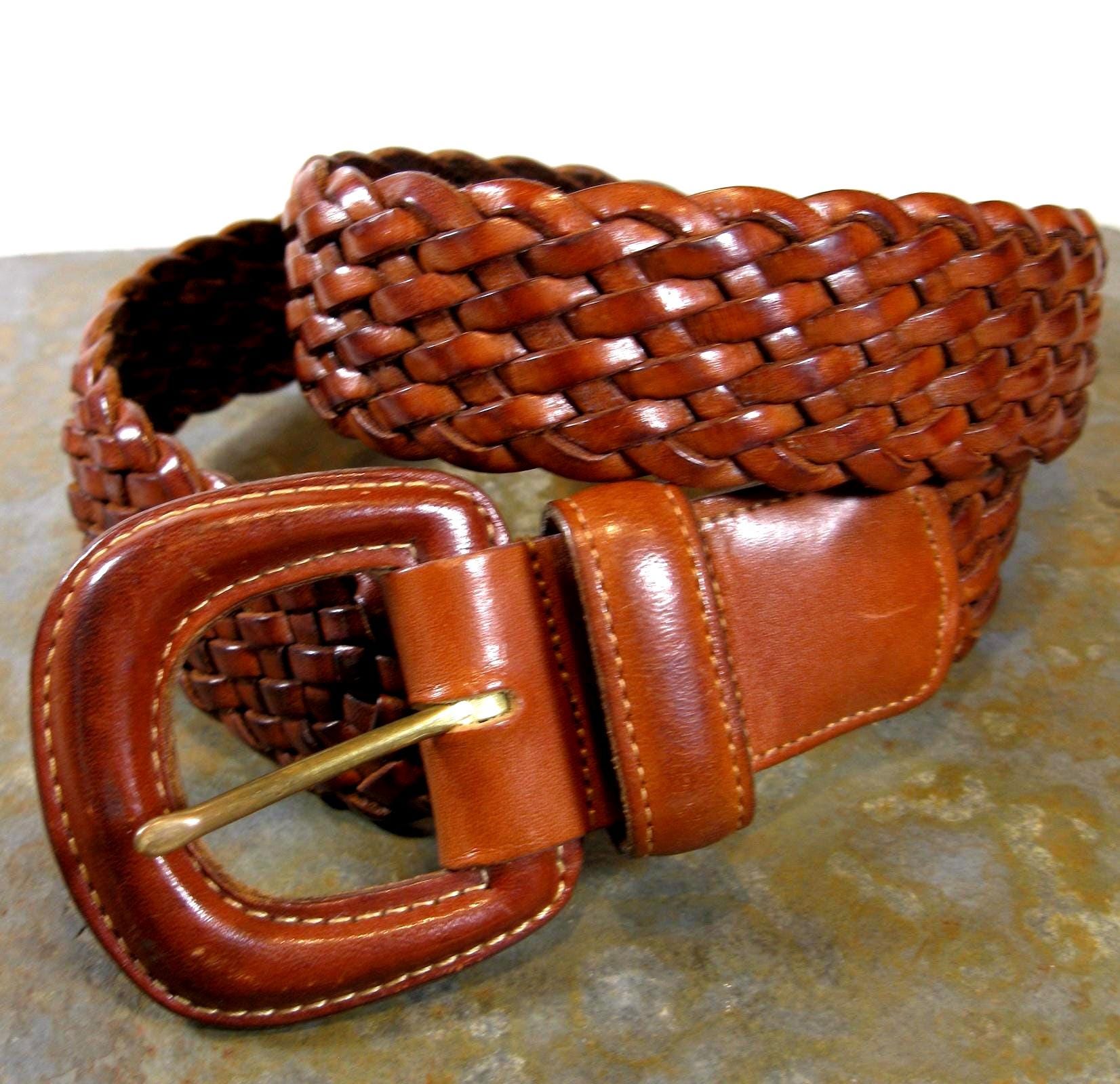 Vintage 90s Coach British Tan Genuine Woven Leather Gold Brass Belt Size Large Coach Vintage British Tan Cowhide Leather Slim Belt #3909  main image 4