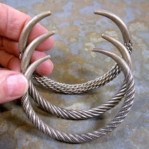 3 Beautiful Thai Laos Akha Tribe Thin Twisted Coiled Silver Metal or White Copper Cuffs image 4