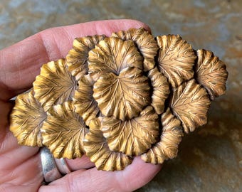 Antique Art Nouveau Edwardian  Multi Dimentional Leaf Gilt Brooch