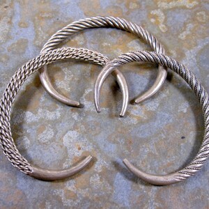 3 Beautiful Thai Laos Akha Tribe Thin Twisted Coiled Silver Metal or White Copper Cuffs image 3