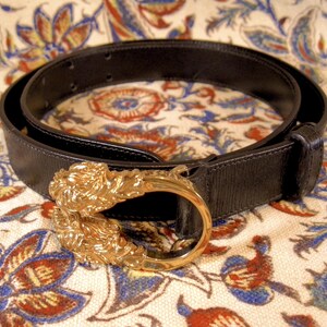 Authentic GUCCI Double Tiger Head Buckle Leather Belt 70・28  display picture 1