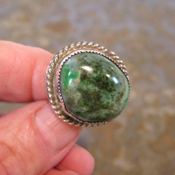 Stunning Mayan Jade Mexican Sterling Vintage Ring size 5.5