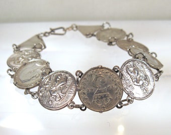 Sterling 925 George 5 1865-1936 3 Pence Coin and St. Christopher Charm Bracelet