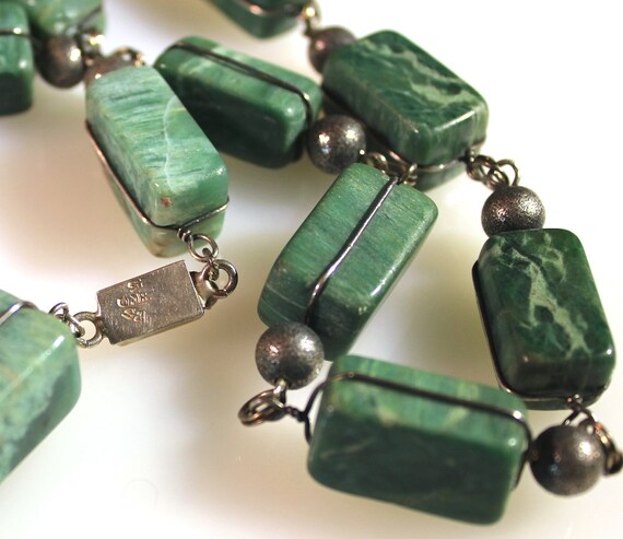 Taxco Jade Heavy Sterling Chain Heavy Linked Neck… - image 1