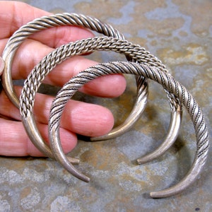 3 Beautiful Thai Laos Akha Tribe Thin Twisted Coiled Silver Metal or White Copper Cuffs