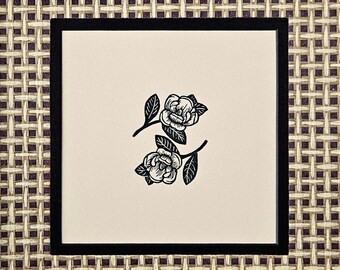 Mini Magnolia Block Print – Neutral Floral Linocut Wall Art