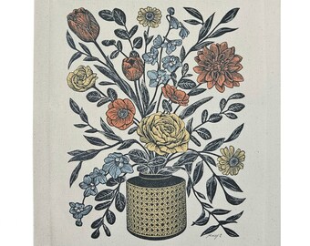 Floral Canvas Tapestry – Vintage Botanical Block Print Wall Art