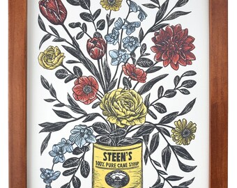 Botanical Block Print – Steen's Syrup Can, Southern Kitchen Decor (8x10)