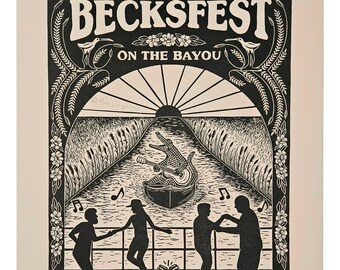 Becksfest music festival poster - Louisiana bayou block print