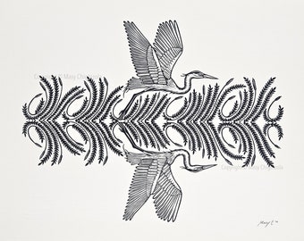 Great Blue Heron Block Print – Minimalist Coastal Wall Art