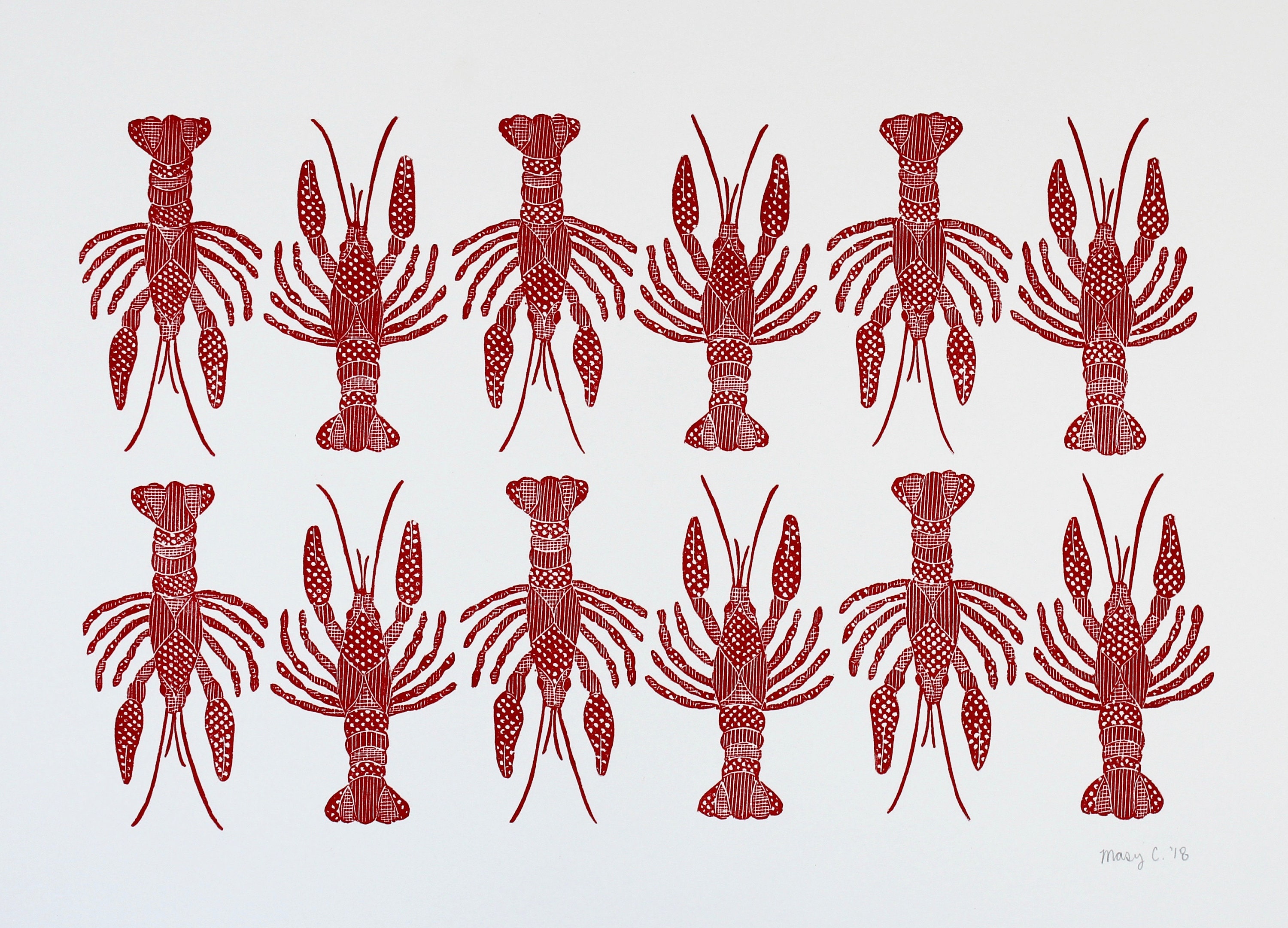 Crawfish pattern block print Etsy