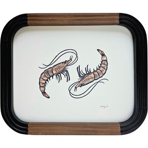 Shrimp watercolor block print - coastal kitchen decor - shrimp wall art - seafood art print